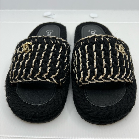 Chanel 2022 CC Black Knit Slide Sandals - Picture 5 of 10